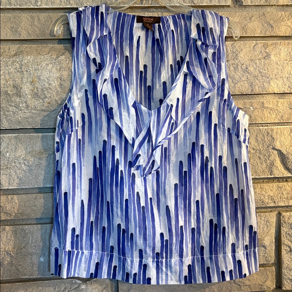 Victor Alfaro Blue and White Patterned Top